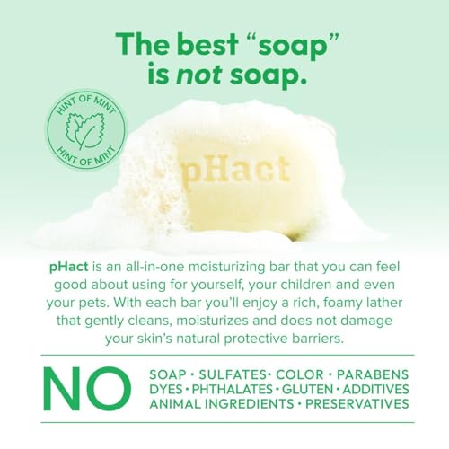 ANDREW LESSMAN pHact Moisture-Rich, Soap-Free Cleansing Bar Hint of Mint. Natural Skin pH. All Skin Types - Even Sensitive Skin. Hypoallergenic. Dermatologist Tested. 3 Pack 4.25 oz each