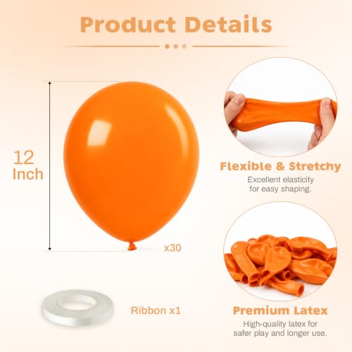 Image of Orange Balloons, 12 Inch Burnt Orange Helium Latex Balloon | 30 Pack Matte Orange Latex balloons for Halloween Thanksgiving Birthday Fall Party Baby Showers and DIY Balloon Arch Garlands