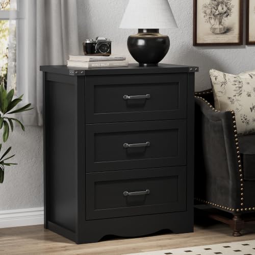 Image of Xixini Nightstand Set of 2 with 3 Storage Drawers, Tall Side Table, Black
