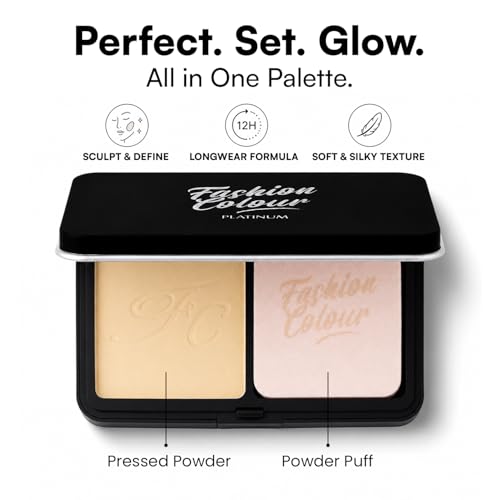 Image of Fashion Colour Platinum Perfect Match Face Powder With Mirror + Powder Puff | Velvety Formula | Matte Finish | Upto 11 hrs of Lightweight Coverage | Blurring Imperfection | For All Skin Types | (FC25, 10g)