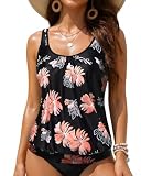 Yonique Womens Blouson Tankini Top No Bottom Loose Fit Swim Top Modest Tank Top Pink&Floral XL