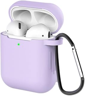 Viwind Silicone Case Cover for Airpods 1st 2nd with Carabiner,Protective Soft TPU Skin Case Waterproof Shockproof Cover [Front LED Visible] Compatible with Apple AirPods 1st 2nd (Lavender)