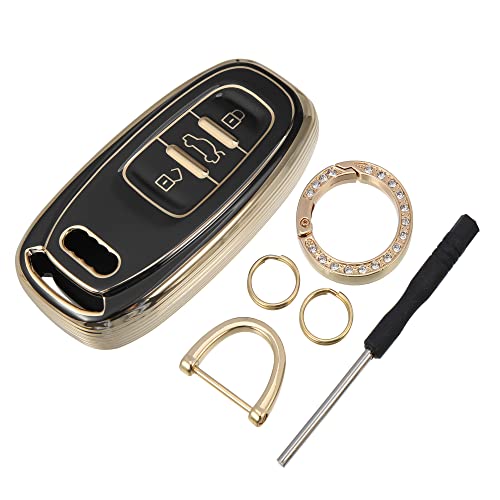 X AUTOHAUX 1 Satz TPU Fernbedienung Schlüsselanhänger Gehäuse 3 Tasten mit Kette Schwarz Cover