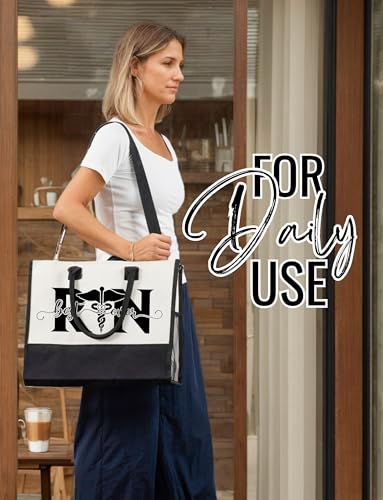Image of InnoBeta Registered Nurse Gifts Canvas Tote Bag for Women with Top Zipper Closure and Shoulder Strap