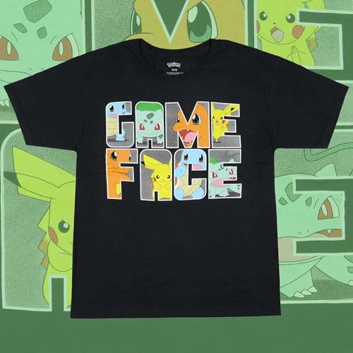 Pokemon Boy's Game Face 1st Generation Starter Pikachu, Bulbasaur, Squirtle, Charmander Kids Short Sleeve T-Shirt4