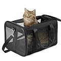 Conlun Cat Carrier Airline Approved, Soft-Sided Dog Carrier with Inner Safety Leash, Pet Transport Carrier for Small-Medium Cats Puppies up to 7KG, Collapsible Travel Kitten Carrier Bag,Black(M)