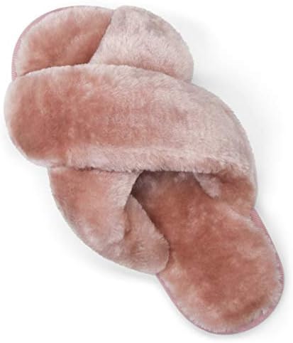 Vepose Women's Cross Band Slippers, Soft Plush Furry Open Toe Fur Slippers, Pink, Size 8,8.5,9 US -Fuzzy Fluffy Slip on House Shoes Indoor Outdoor(CJY801 Pink 08&09)