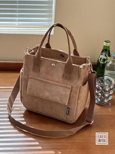 Corduroy Multi-Pocket Tote with Adjustable Strap Mini Crossbody Bag with Magnetic Closure Lightweight Shoulder Purse4