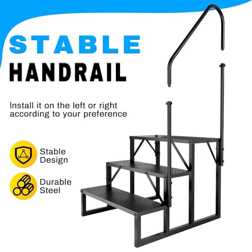 Image of 3 Step RV Stairs with Handrail, 660LBS Heavy Duty Anti-Slip Metal Steps, Detachable Outdoor Stairs for Hot Tub /5th Wheel /Pool /Mobile Home