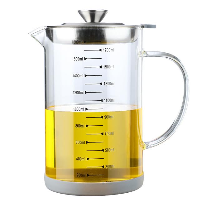 Grande dispenser per olio e aceto, 1500 ml, in vetro borosilicato, beccuccio antigoccia, fondo antiscivolo, ideale per cucinare e usare in cucina