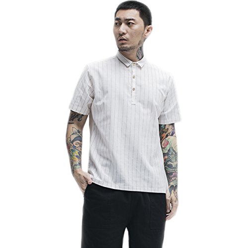 T-shirt en lin rayé BaronHong pour homme haut d'été manches courtes abricot taille M