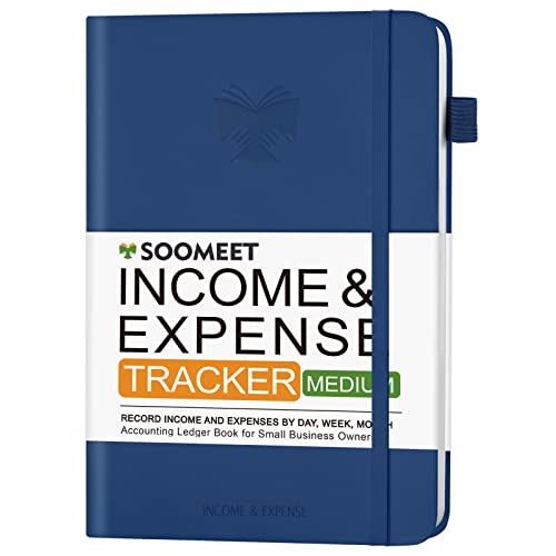Soomeet Income And Expense Tracker - Accounting And Bookkeeping Ledger Book For Small Business - Hardcover Notebook With Receipt Pocket - Undated, A5, 5.7″ X 8.3″ (Dark Blue) #TOP12