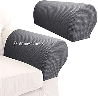 Your's Bath 2Pcs Armrest Covers Spandex Stretch Fabric Waterproof Arm Caps Anti-Slip Furniture Protector Slipcovers for Armchairs Sofa Couches Recliner (Dark Grey)