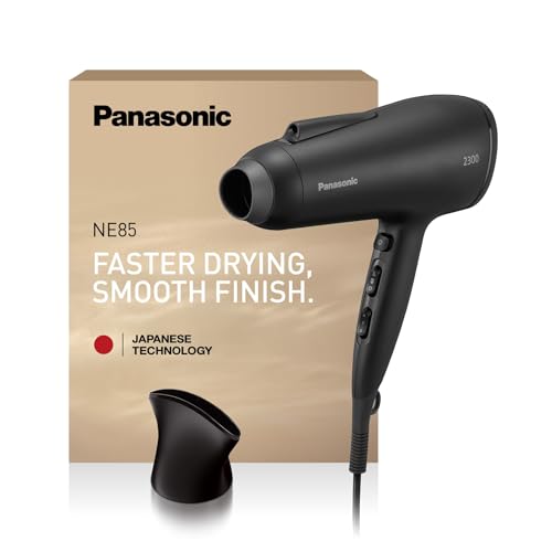 Panasonic EH-NE85-K825 Asciugacapelli agli Ioni Serie Fast Dry con Diffusore, Beccucci Air Boost e Concentratore, Modalità Protezione dal Calore, Tecnologia agli Ioni, 2300W, Filtro Easy-Clean, Nero
