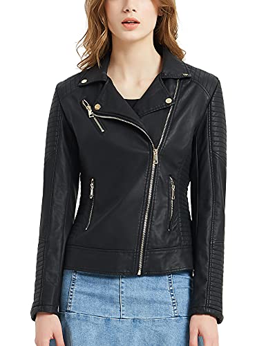Pallivare Women s Faux Leather Jacket Zip Up Slim Fit Moto Biker Leather Jacket for Women Fall Winter