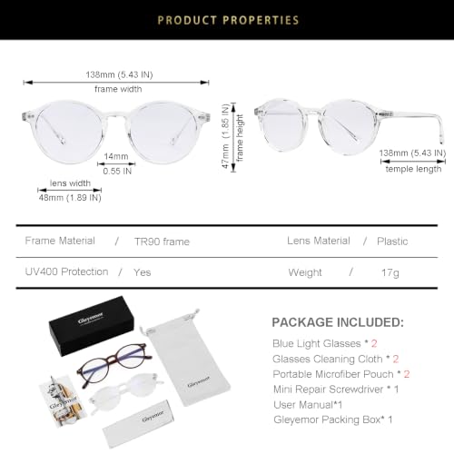 Image of Gleyemor Blue Light Glasses for Men Women, Vintage Round Frame Eyeglasses