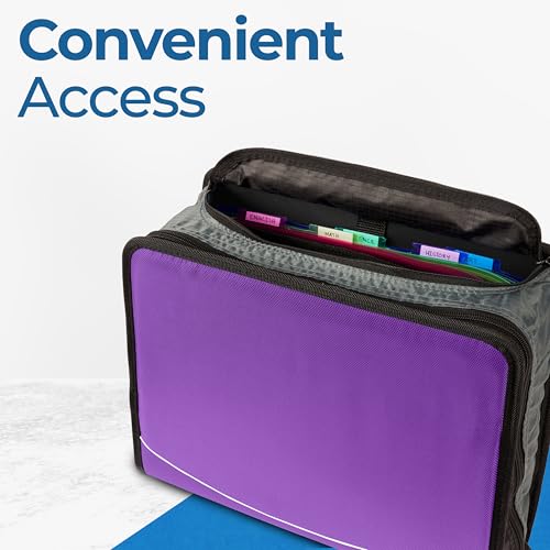 Case-it Mighty Zip Tab School Zipper Binder | 3-Inch O-Rings, 600-Sheet Capacity, 5-Subject Expanding File Folder, Multiple Pockets & Storage Organizer, Shoulder Strap | D-146 Deep Purple