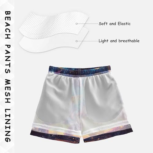 Pigsaly Boys' Swim Board Shorts Cute Colorful Magic Space Stars Rainbow Dinosaurs Boy's Swim Trunks Kids Swimwear M4