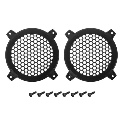 MECCANIXITY 2 Pcs 4inch Black Speaker Grill Mesh Plastic Woofer Guard Protector Dust Cover Black Decorative Circle Plastic Frame with Screws for Home Audio Car Speaker Replacement