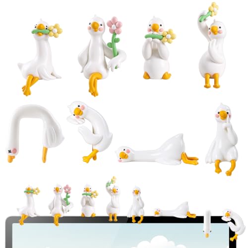 8 Pcs Funny Goose Figurines, Cute Desk Goose for Computer Monitor Decor