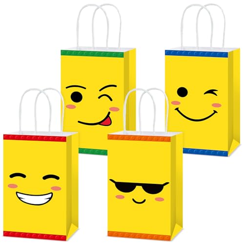 MinFyberd Building Block Paper Bags with Handle Building Block Party Favor Gift Bags Colorful Bricks Gift Wrapping Blocks Bricks Themed Decoration for Movie Fans Birthday Baby Shower Supplies 12Pcs