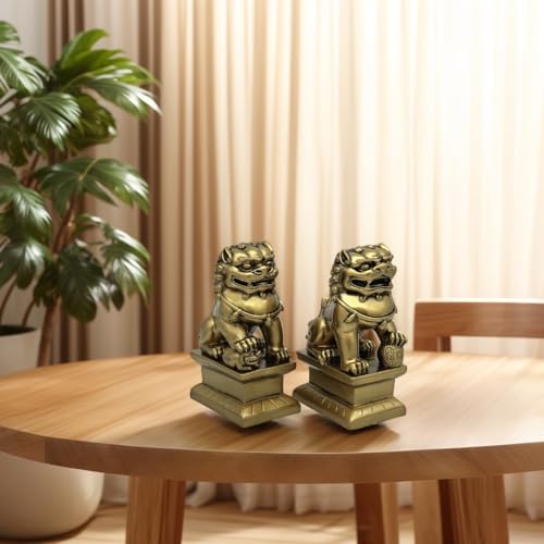 Figura decorativa pareja de perros Foo de resina dorada miniatura 5