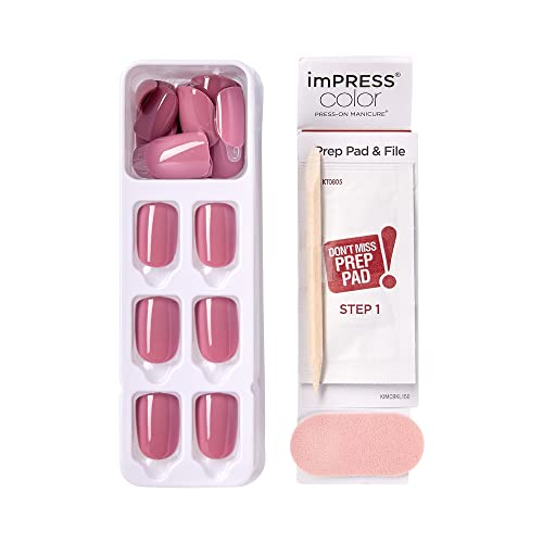 Kiss Impress Color Press-On Nails, Gel Nail Kit, Purefit Technology, Short Length, “Petal Pink”, Polish-Free Solid Color Manicure, Includes Prep Pad, Mini Nail File, Cuticle Stick, And 30 Fake Nails #TOP5