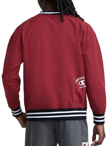 Image of Champion Men's Lightweight V-Neck Woven Pullover, Standard Fit, Script Logo