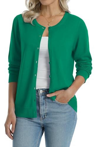Image of QUALFORT Women's 100% Cotton Lightweight Cardigans Long Sleeve Knitted Button Down Sweater