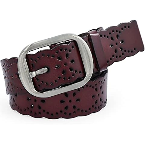 Women Leather Belt Fashion Ladies Hallow Flower Design Waist Belt with Alloy Buckle For Jeans Cover