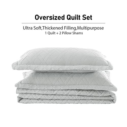 Qucover Grey Oversized King Bedspreads, 3 Piece California King Bedspread, Soft Microfiber Ultrasonic Quilt Set, Diamond Pattern, Oversized King Quilts 120 X 118 #TOP5