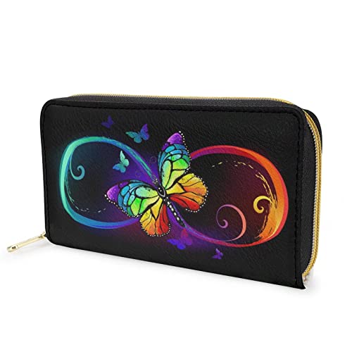 Coeqine Women Long Wallet Girls Purse Pu Leather Zipper Closure With Colorful Butterfly Pattern Black Large Capacity Clutch Purse Coin Card Holder #TOP5