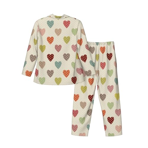 Heart Polka Dot Mens Pajama Sets Long Sleeve Loungewear Button Down Pjs Sleepwear3