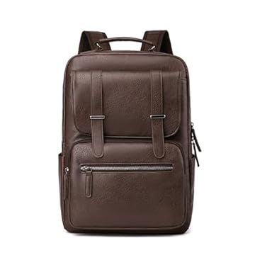 Mochila Executiva de Couro PU Leve Casual Executivo Vintage Notebook Multifuncional Mochila de Viagem Estudante Escolar Impermeável para Masculina/Feminina (Marrom)