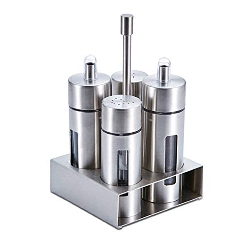 5Pcs/Set Stainless Steel Spice Rack Cruet Condiment Spice Jars Set Salt And Pepper