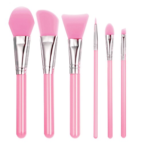 6pcs Silicone Makeup Brush Set Facial Mask Foundation Brushes Eyeshadow Eyebrow Brush Kit (Pink)