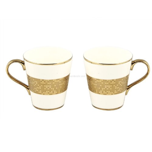 Buy Devnow Porcelain Golden Collage 2pc Mug Set 360ml, Set of 2 Online