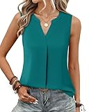 Timeson Women's Chiffon V Neck Sleeveless Blouse Tops Office Work Shirts Deep Cyan Medium