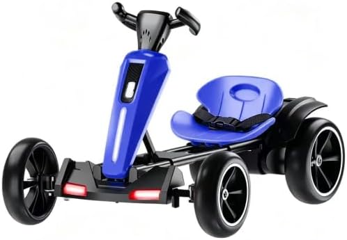 12V Electric Kids Pedal Go Kart, Folder Go Cart, Outdoor Go Karts Ride on Toy with Adjustable Seat, 4 Non-Slip EVA Wheels for Boys and Girls for Age 3-8 Years Old Blue