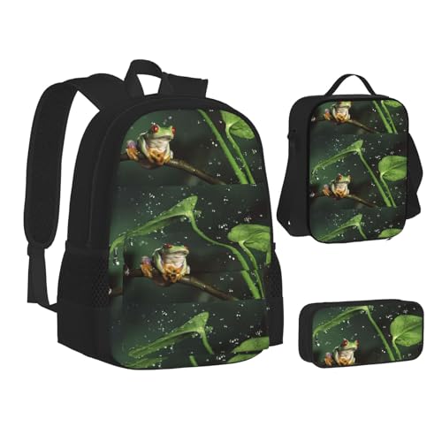 Ensemble sac à dos grenouille 3 en 1 avec sac repas et trousse Noir