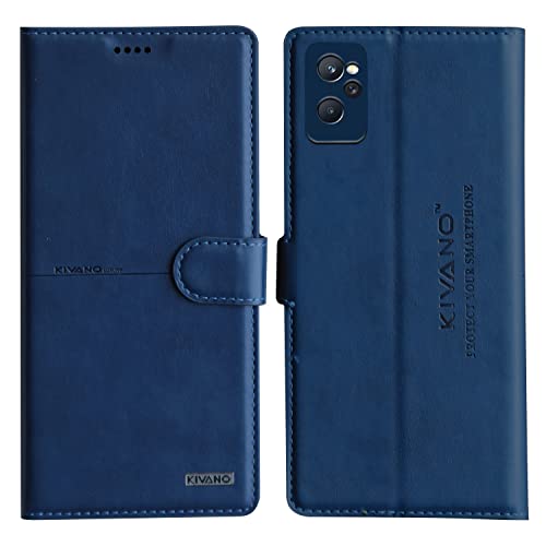 Image of KIVANO PROFESSIONAL SERIES Wallet Case for Realme 9i | LUXURIOUS DESIGN | HANDCRAFTED UNIQUE | PREMIUM | PU Leather Flip Cover | Card Slots | Kickstand | Protective Case | Magnetic Closure - Dark Blue