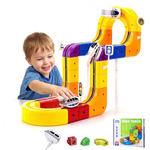 3D Infinity Track Set, Magnetic Train for Toddlers Ages 3-6, Flexible & Buildable Railway Toys for Toddlers, Electric Gravity Defying Car, STEM...