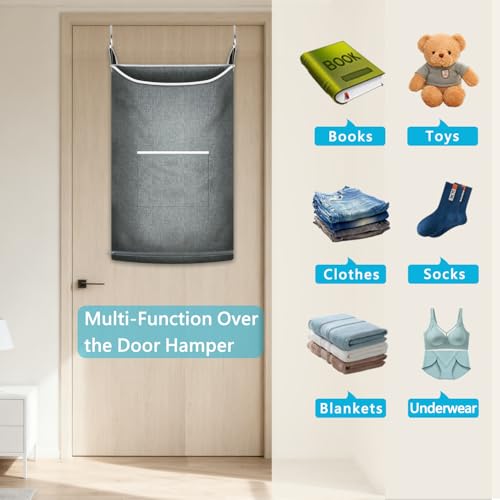 XL Hanging Laundry Hamper,Over the Door Hamper Bag for Bathroom,Dorm, Home. by KINGSUSLAY - Used condition - Image 4