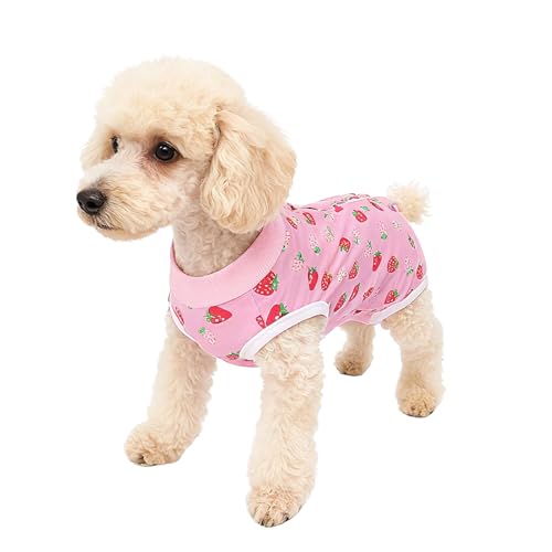 EOAMGO Dog Surgery Recovery Suit, Surgical Shirt for Female Male Pets, Soft Breathable Post-Op Onesie for Dogs, Full Body Protection After Surgery (Strawberry, M)