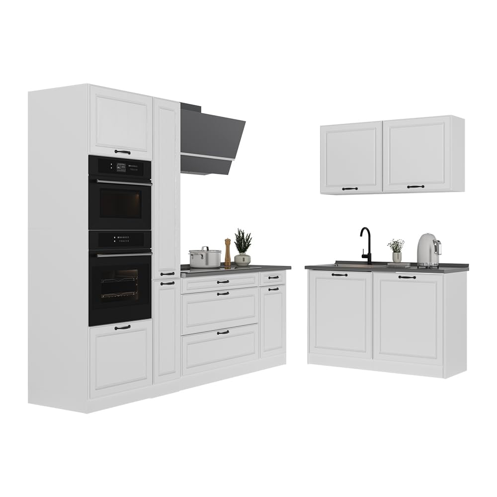 Vicco Cucina angolare completa R-Line, Bianco country/Bianco 230 x 120 cm