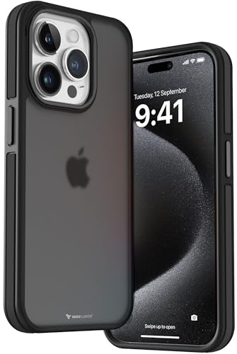 Image of Vaku Luxos Elemento Series Back Cover Case for iPhone 15 Pro Metal Frame Camera Bump Shockproof Scratch Resistant Slim Thin Military-Grade Protection - Black
