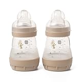 MAM East Start Anti-Colic Baby Bottles | 2 Pack (2 x 160ml) | Self-Sterilising Baby Milk Bottle | Slow Flow MAM Teats Size 1| Newborn Essentials | Unisex (Various Designs)
