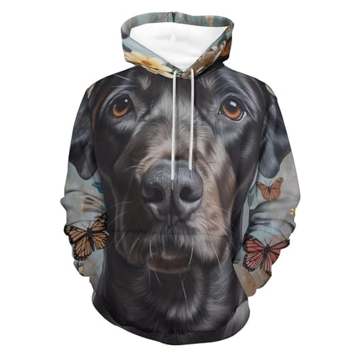 Sweat à Capuche Papillon Chien Fleur pour Homme et Femme en Taille S