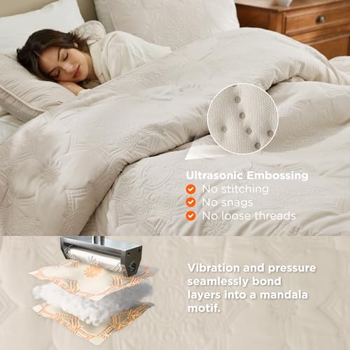 Image of Bedsure Queen Size Quilt Set - Lightweight Bedspreads Queen Size, Stitch-Free Ultrasonic Quilting Coverlet, All-Season Beige Comforter Set, Pet-Friendly Soft Machine Washable Bedding (90 inchx96 inch)