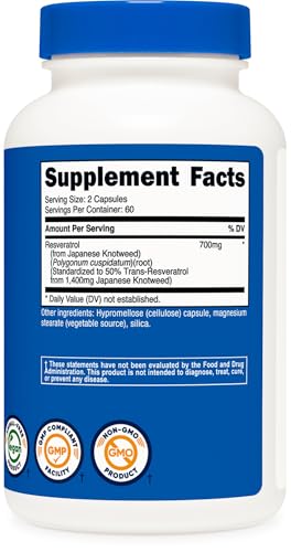 nutricost resveratrol 700mg 120 capsules - vegan gluten free non-gmo